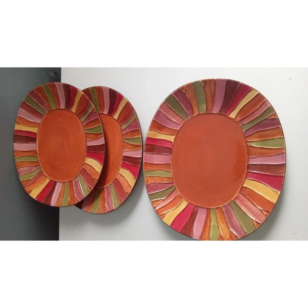 Oval Dinner Plates Set of 3 Colorful Striped Serving Dishes‎